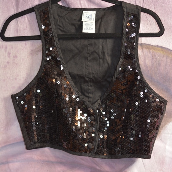 Bolero Style Sequinned Black Vest SZ L - Picture 1 of 5